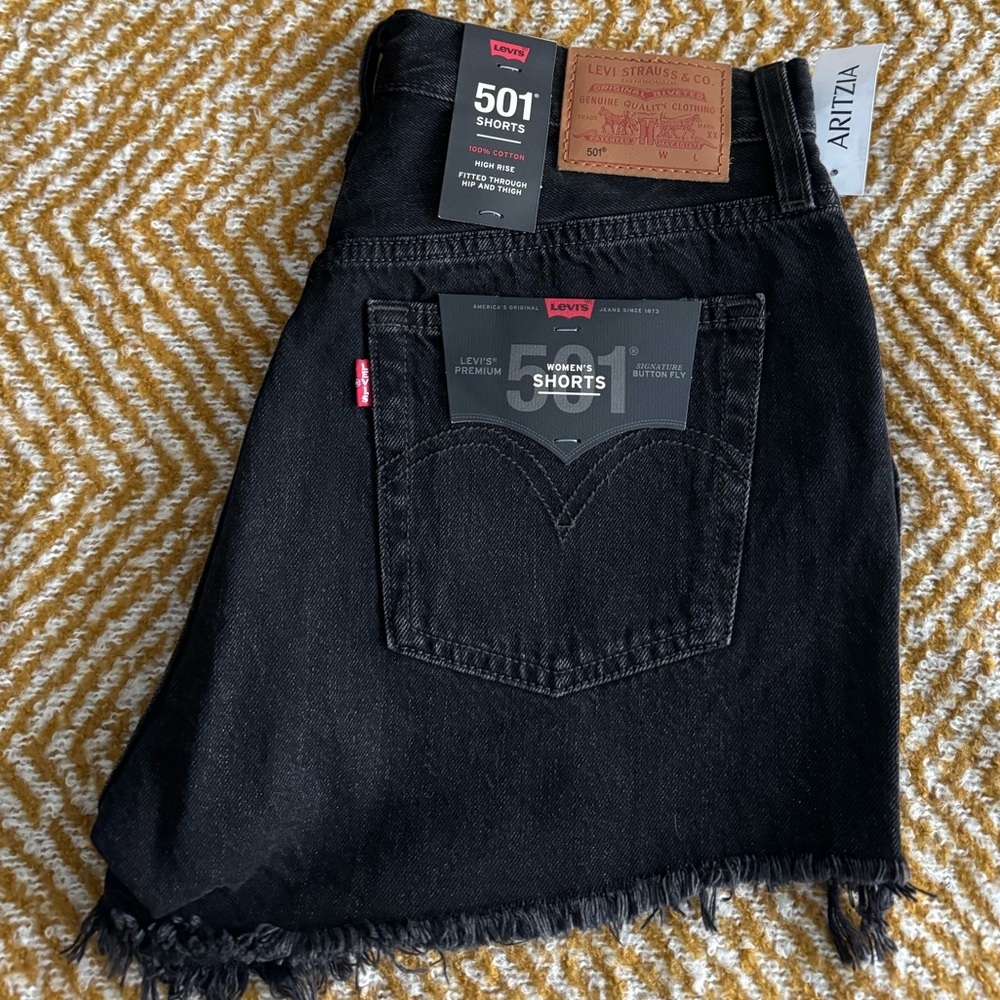 Levi’s 501 right rise black denim shorts